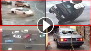 شاهد بالفيديو اطرف حوادث السيارات ابرزها فيراري تغرقها المياه