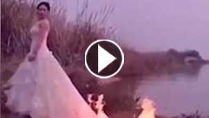 مصور يشعل النار في فستان عروس مجنونة لالتقاط اجمل صورة!!