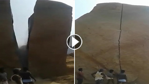 فيديو مدهش.. لن تصدق كيف تمكنوا من تحطيم هذه الصخرة الضخمة!