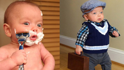 صور طريفة.. أب يحول ابنه الرضيع إلى رجل وهكذا كانت النتيجة