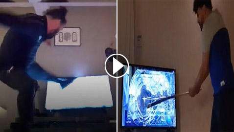 فيديو صادم.. خسر فريقه المفضل فحطم 26 تلفازا!!