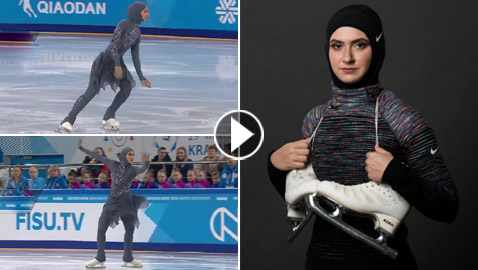 رغم سقوطها أبهرت الحضور.. أداء رائع لأول متزلقة محجبة في العالم!