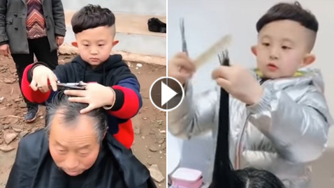لن تصدق مهارة هذا الطفل الصيني في حلاقة وتصفيف الشعر! فيديو